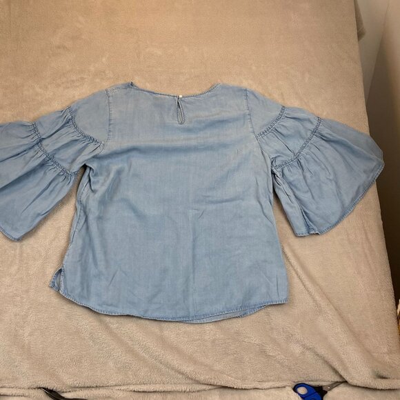 J. Jill Women's Light Blue Bell Sleeve Blouse Size M Flowy Lightweight Top With - Picture 7 of 10